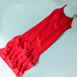 Samuel Dong Red Ruffle Sheath Straight Fit Sleeveless Formal Dress Size Large